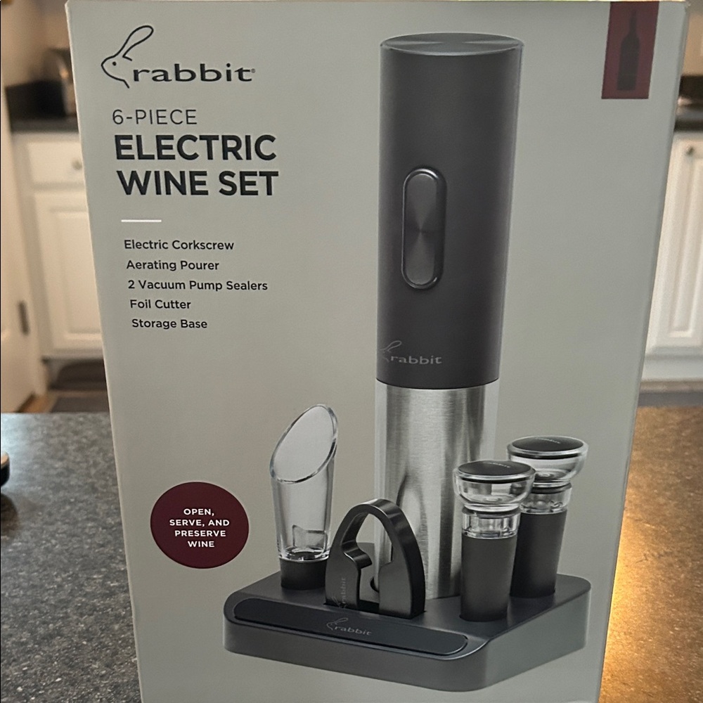 Rabbit 6-Piece Electric Wine Set - Black and Silver
